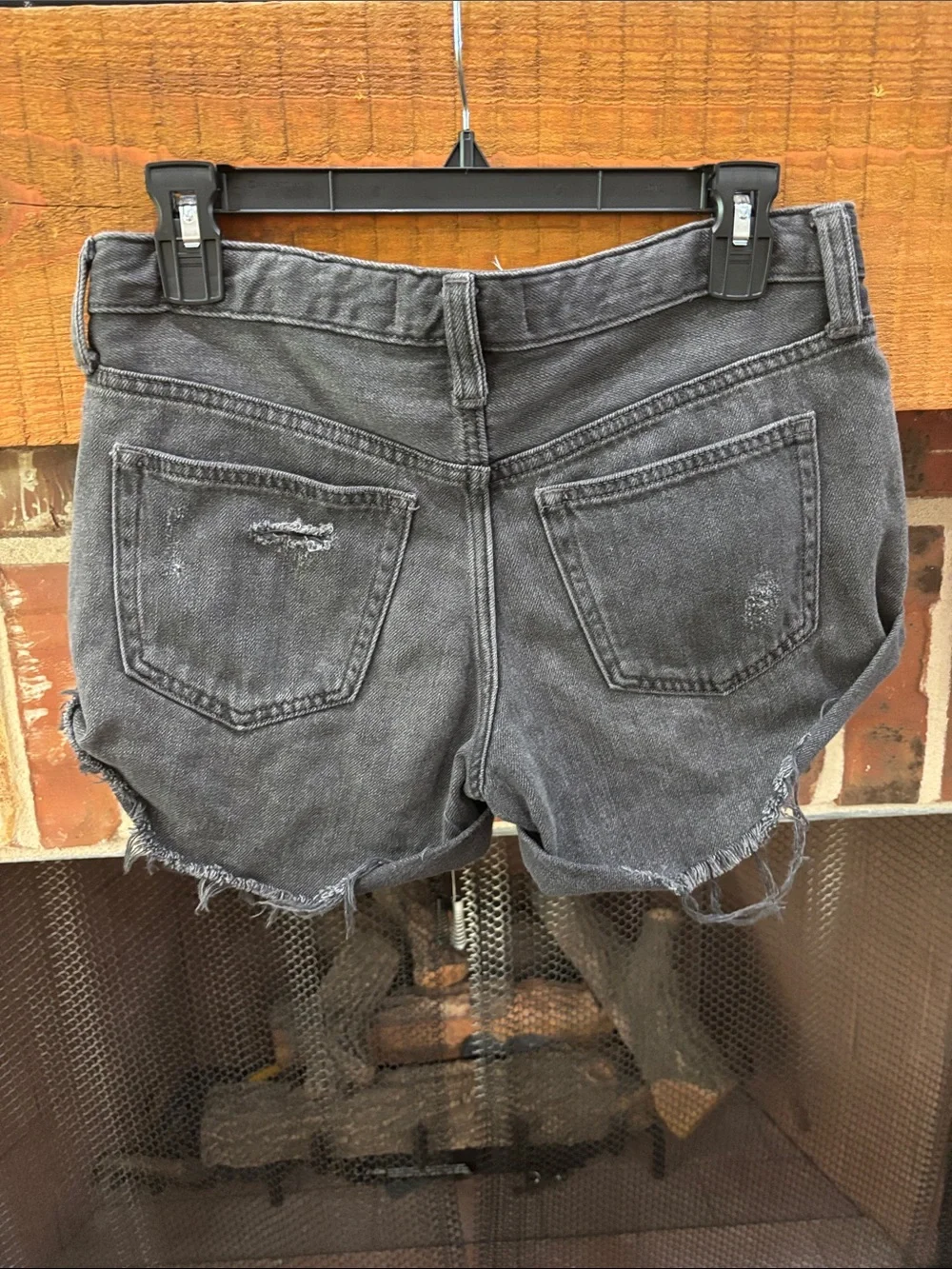 Women's Distressed Button-Fly Denim Shorts - Washed Black